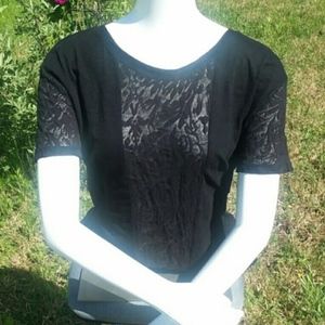 DKNY black lace short sleeve shirt Large